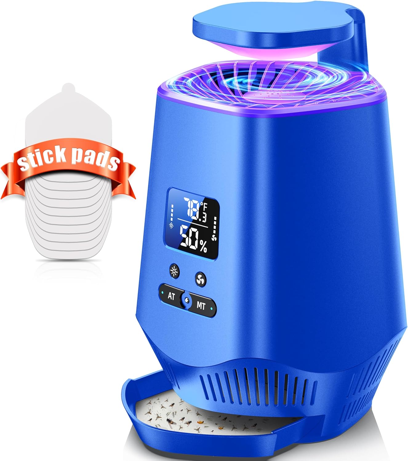 Fruit Fly Traps for Indoors, Fooxem Smart Fly Trap Indoor Bug Zapper Gnat Traps for House Indoor with Temperature and Humidity Sensor, 10PCS Sticky Boards Blue