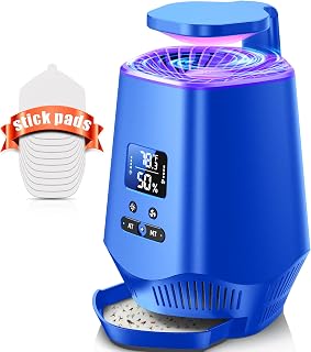 Fruit Fly Traps for Indoors, Fooxem Smart Fly Trap Indoor Bug Zapper Gnat Traps for House Indoor with Temperature and Humidity Sensor, 10PCS Sticky Boards Blue