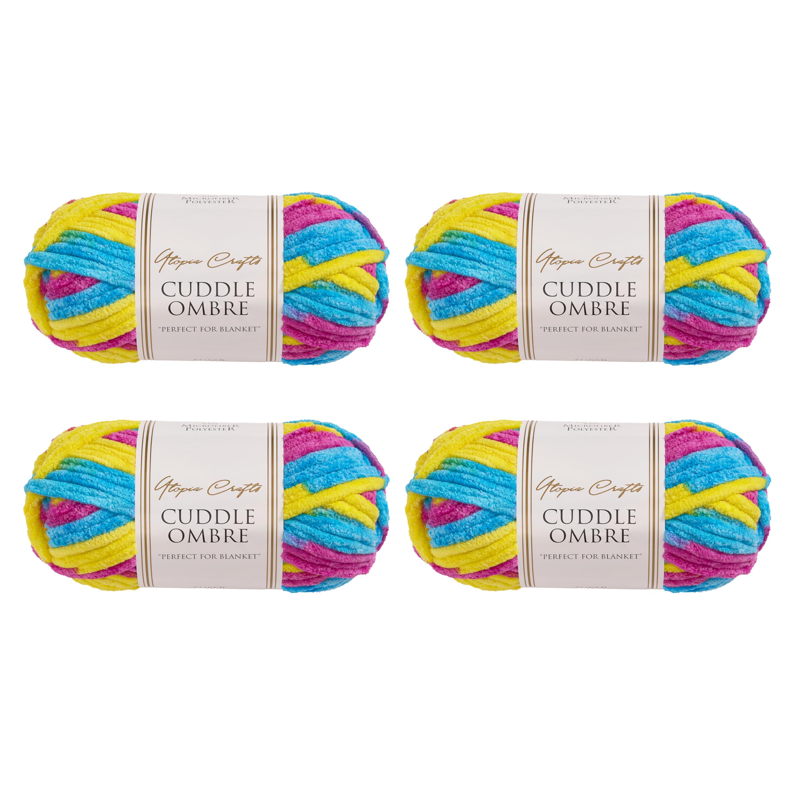 Utopia Crafts Cuddle Ombre Super Chunky Chenille Soft Yarn for Knitting and Crochet (Neon Carnaval, 4X 100g)