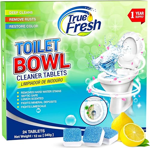 True Fresh Paquete de 24 pastillas limpiadoras para inodoro, desodorantes y seguras para sépticos, limpieza profunda, eliminador de olores,