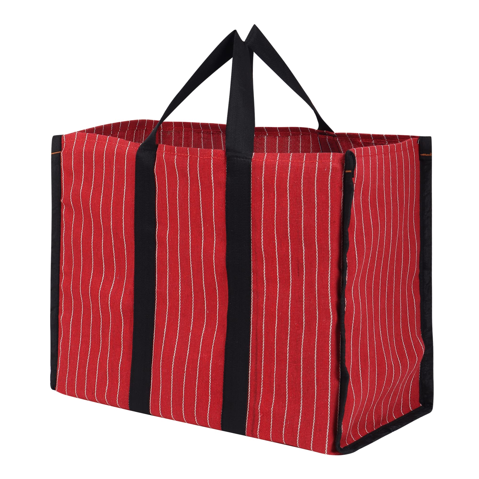 Big Eco Cotton Canvas Shopping Bag | Red Jhola Bag for Milk, Grocery, Fruits & Vegetables | Reinforced Handles | 43×21×35.5 cm | 1 Compartment Kitchen Essential (Pack of 1)