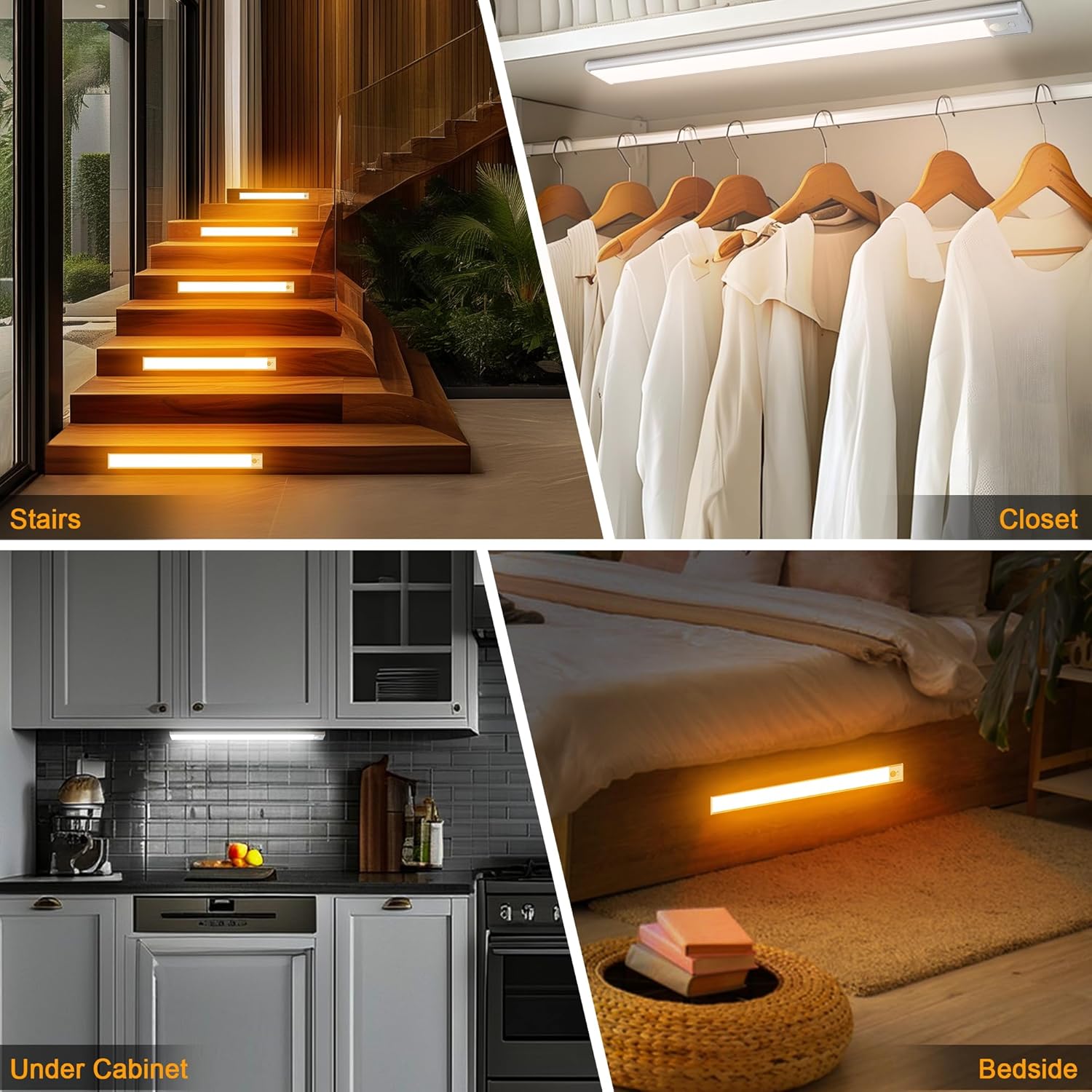 8 Inch Under Cabinet Lighting, 2 Pack Rechargeable Motion Sensor LED Closet Lights Indoor, Magnetic Dimmable Counter Light with 3 Colors for Kitchen, Stairs