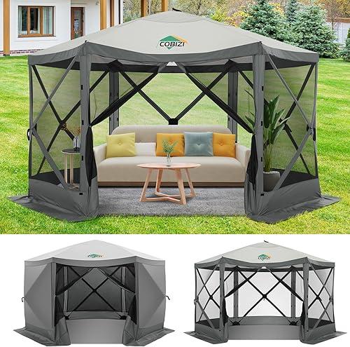 Miniatura 13 de COBIZI Gazebo Emergente de 12x12 pies con Pantalla, Casa con Pantalla para Acampar, Gazebo con Pantalla para Exteriores con Mosquitero, Tienda Hub