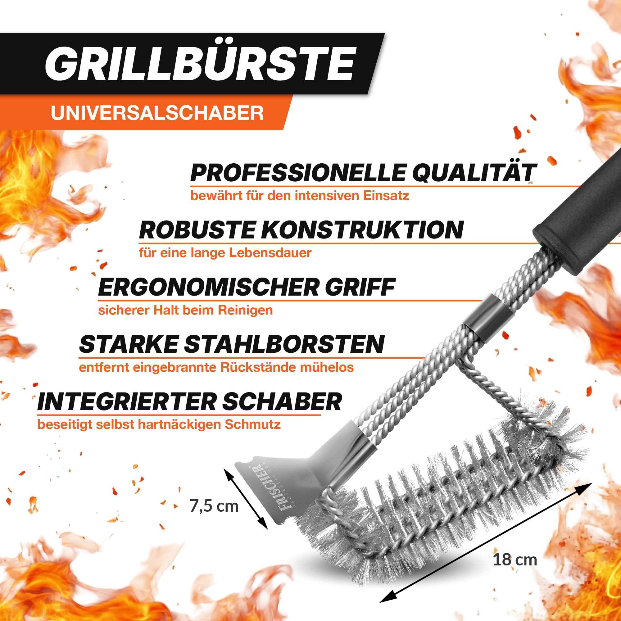 Grillreiniger Set 4-teilig: Grillrost-Reiniger 500 ml + Grillbürste + Mikrofasertuch & Schwamm - Zur effizienten Reinigung & Pflege von Grill, Grillrost