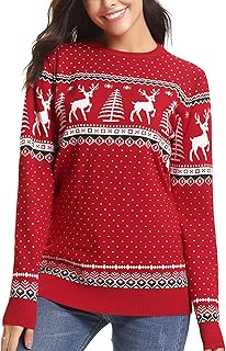 Leversic Christmas Sweater for Women Winter Jumper Xmas Reindeer Knitted Winter Pullover Crew Neck Snowflake Soft Winter Xmas Top