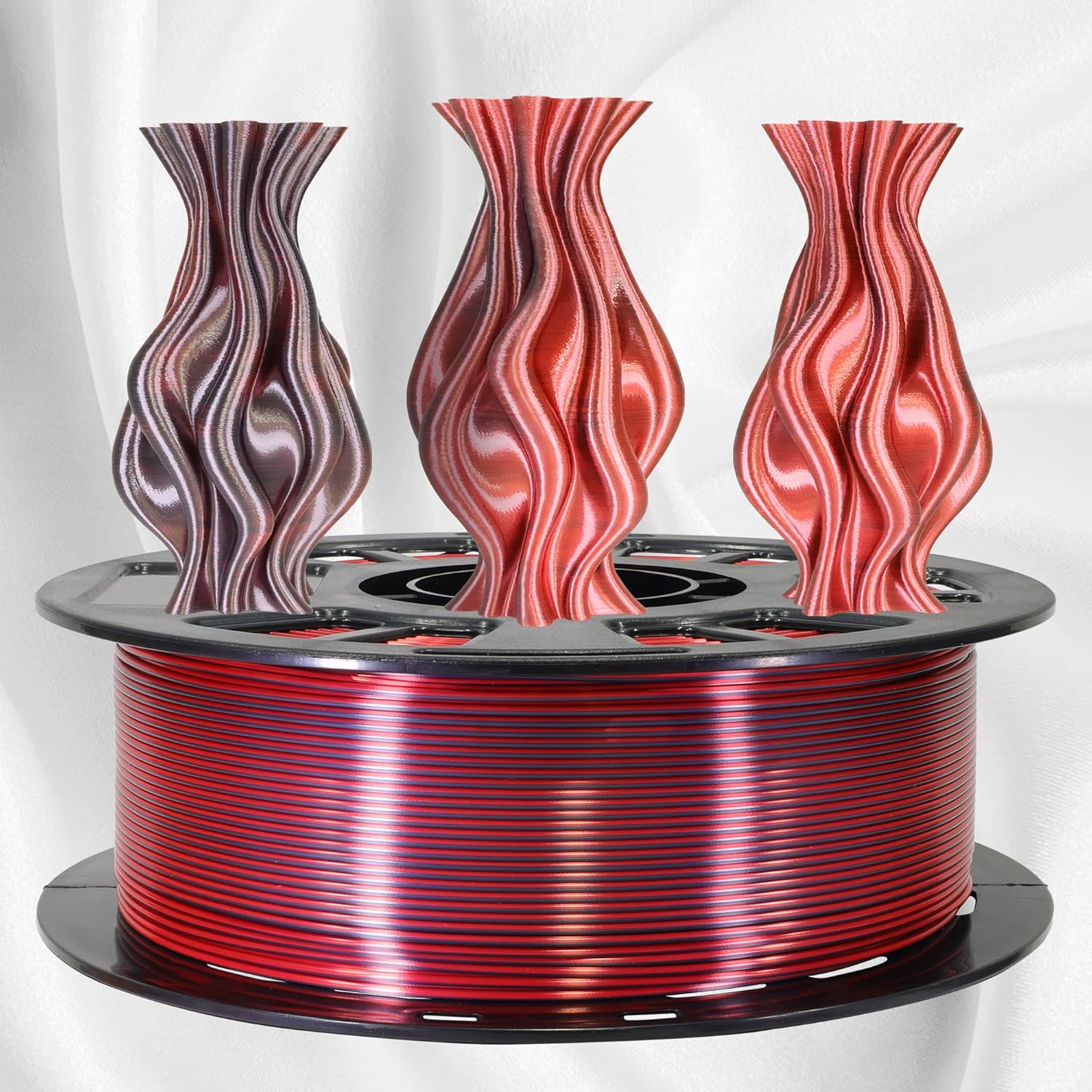 3D Printing Silk PLA Shiny Red Black 2 Colors in 1 Coextrusion 3D Filament, 1.75mm 1KG Dual Bicolor Double Colors 3D Printer Material Widely Support for Printers