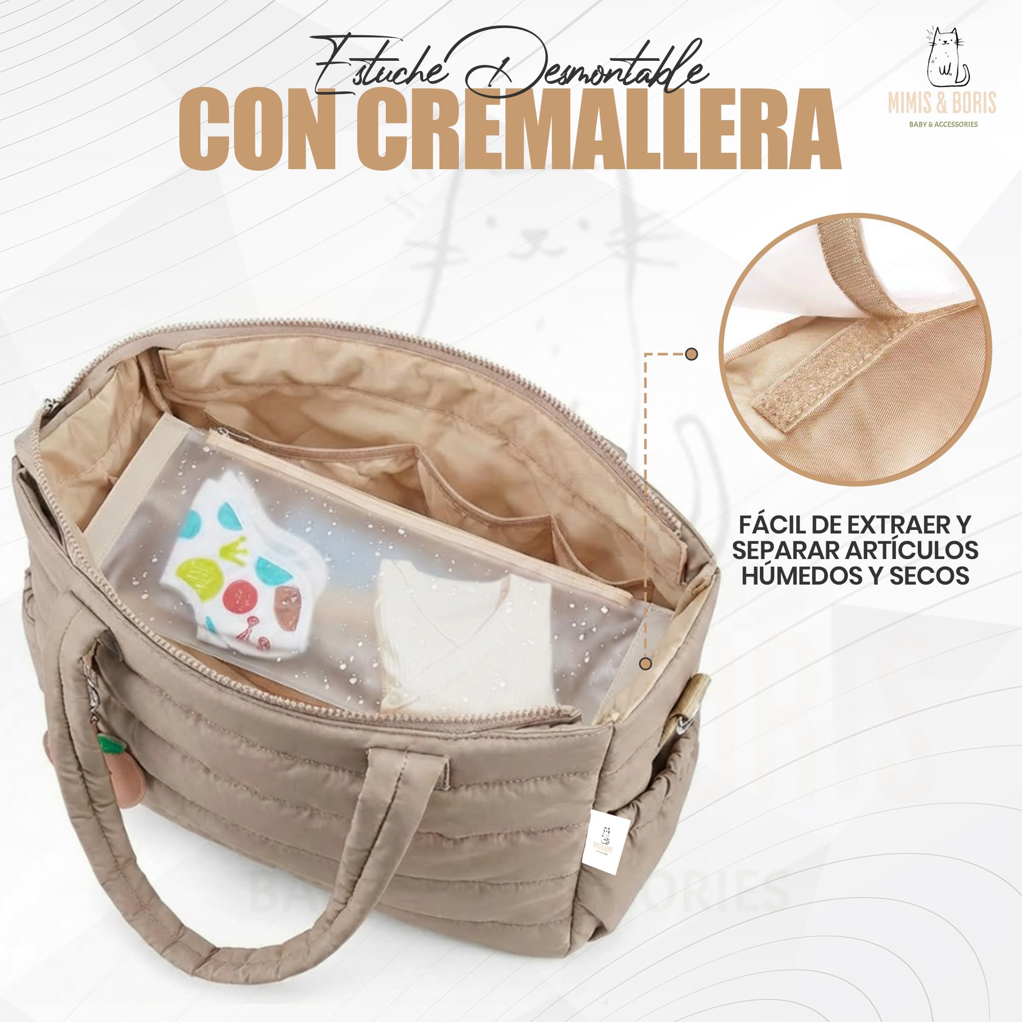 Mimis & Boris Sac à langer imperméable avec matelas à langer | Set maternité | | Se fixe au chariot pour transporter les mains libres | Poche étanche pour le linge sale | Cadeau idéal pour nouveau-né
