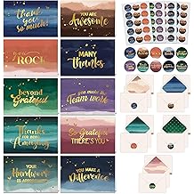Decorably 50 Pack Gold Foiled 6x4in Watercolor Employee Appreciation Cards with Envelopes and Stickers, 10 Designs Folded Employee Thank You Cards for Employees, Blank Inside - Promotion, Anniversary