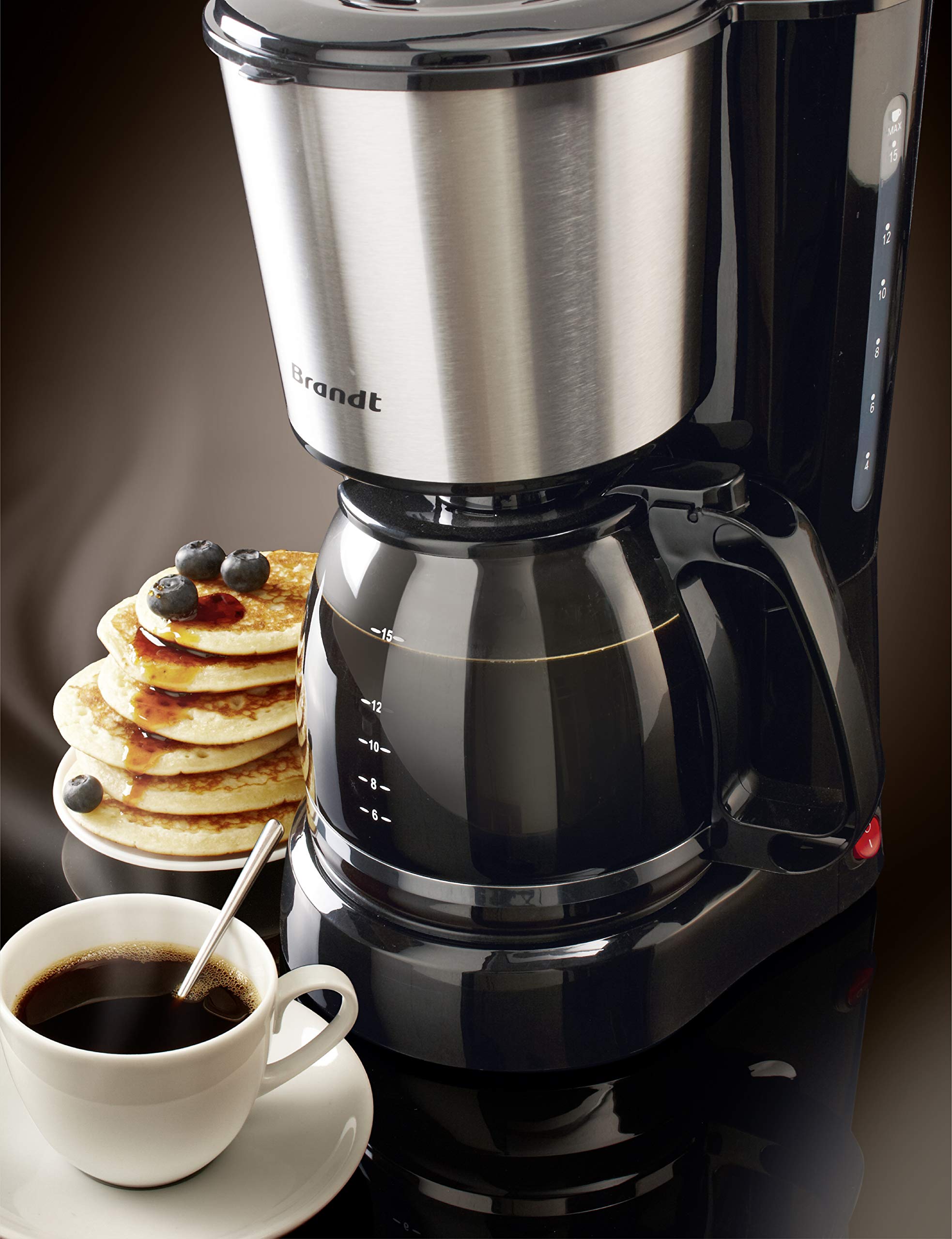 Cafetière Filtre BRANDT CAF815X - 15 Tasses - 1.5L - 800W - Maintien Au Chaud - Inox - Anti-Gouttes