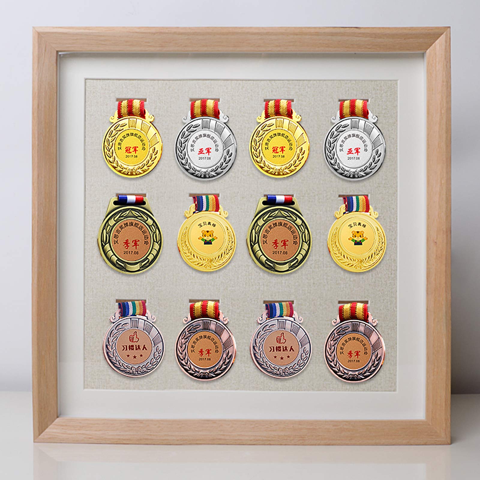 ETUELNOPT Medal Storage Box for Runners, Solid Wood Medal Display Stand Storage Box Picture Frame For Sports Medals Multiple Sizes(12 Medals,40 * 40cm)