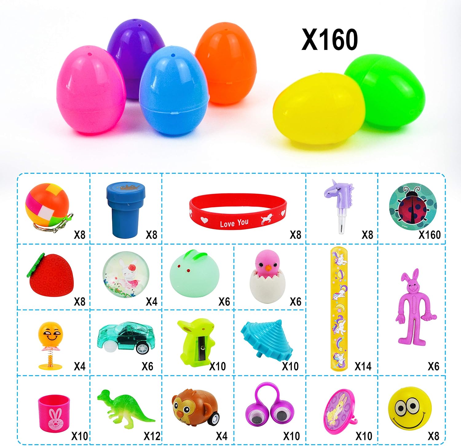 JOYIN 160 PCS Prefilled Easter Eggs with Assorted Toys, Easter eggs for Easter Basket Stuffers, Easter Egg Hunt Supplies, Easter Classroom Prizes, Easter Party Favor