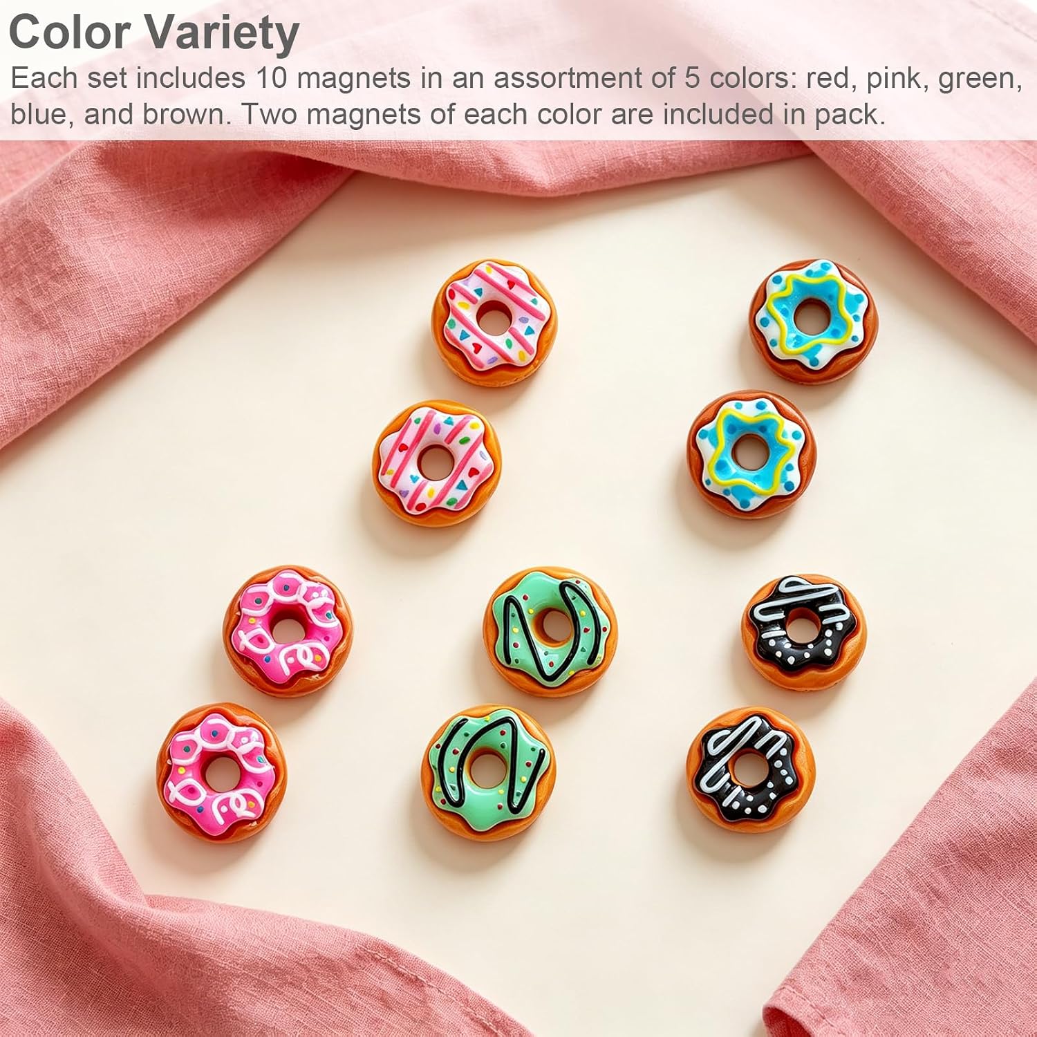 10 Pieces Mini Donut Shaped Refrigerator Magnets, Kawaii Decorations for Fridge, Whiteboard, Desk image 3