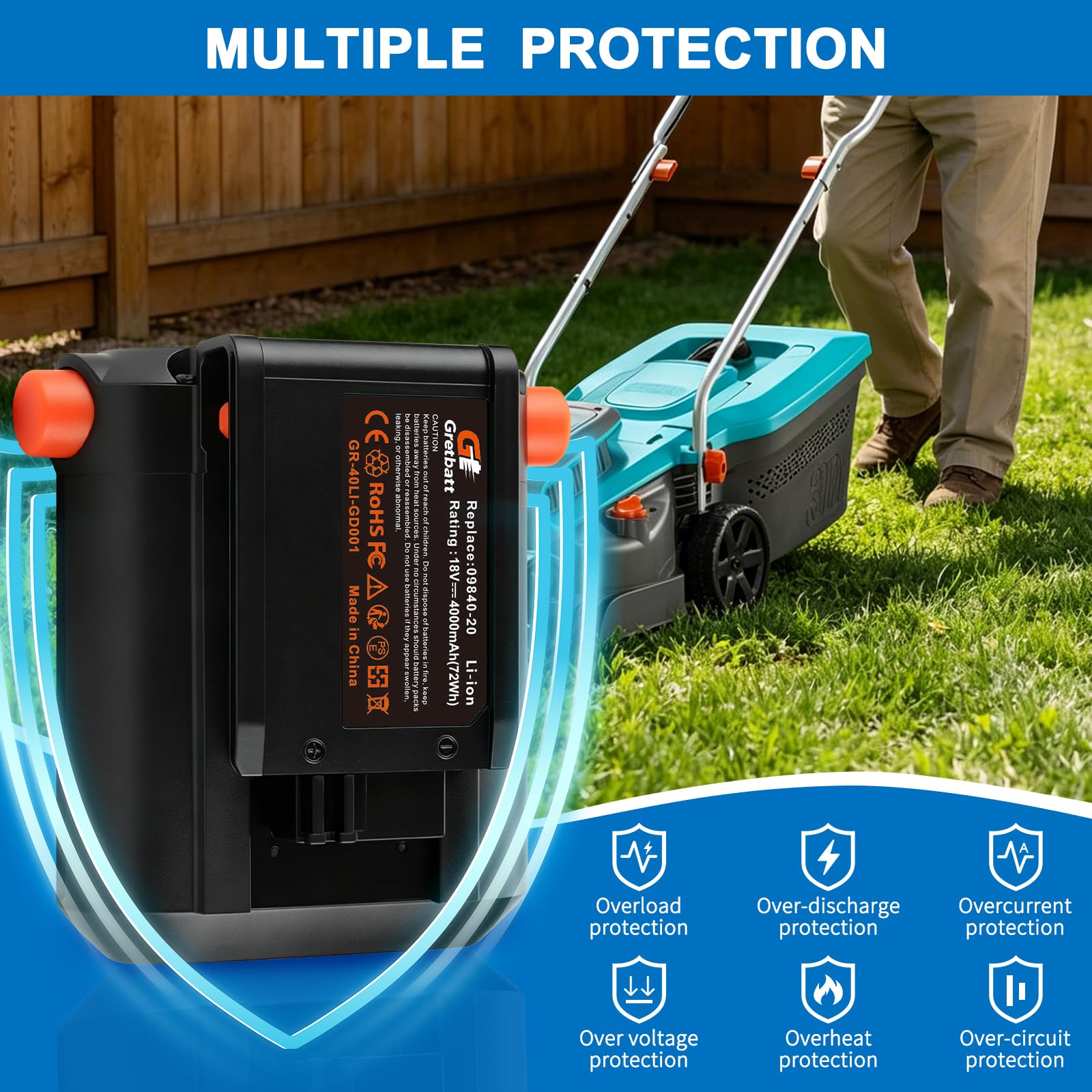 Batería de Repuesto 18V 4.0Ah para Gardena BLi-18 9840-20 9839-20, Compatible con Las Herramientas Gardena del Sistema Li-Ion Li-18, Compatible con Gardena 18 V Li-Ion 8833-28 y 8832-20
