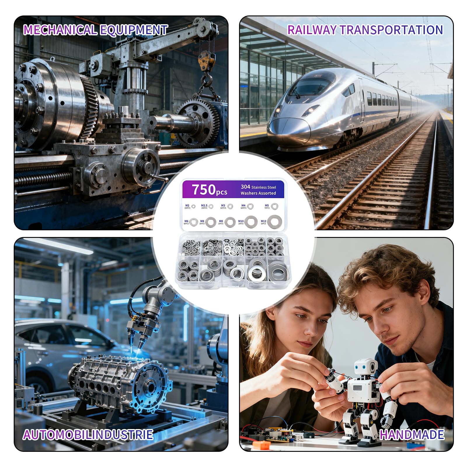 Dreamil Set di 750 Rondelle in Acciaio Inox, Rondelle Ondulate, Rondelle per Serraggio in Metallo, Rondelle per Viti, Dadi e Barre Filettate (M2-M12)