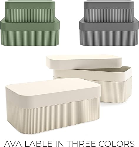 Miniatura 8 de Cajas de almacenamiento decorativas con tapas: juego de 2 hermosos cubos organizadores de cartón acanalado para la decoración de estanterías de tu