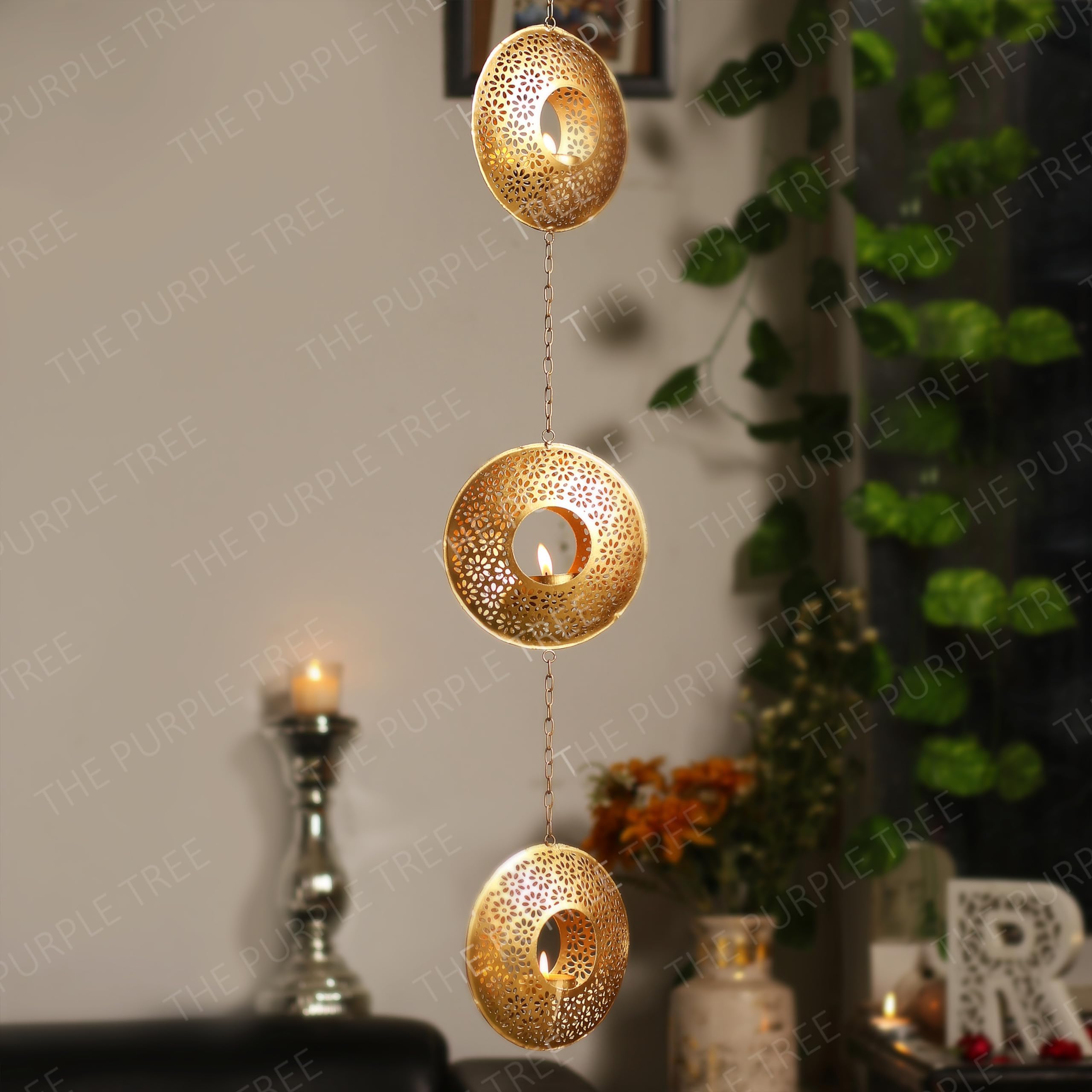 Purple Tree Chandramala Hanging Tealight Candle Holder, Pack of 1, Tealight Holder for Diwali & Christmas Decor