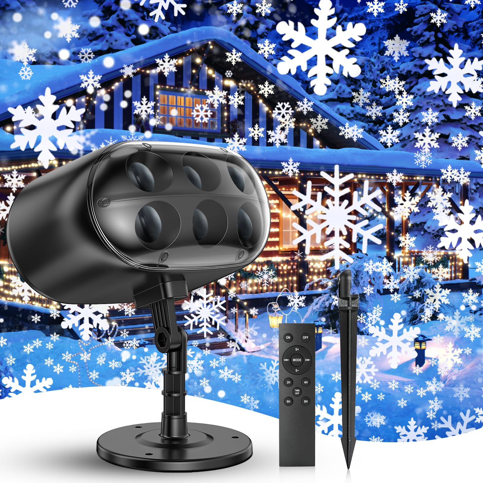Proyector de Navidad Para Exteriores - Proyector de Copos de Nieve LED Dinámico Grande con Temporizador de Mando a Distancia, Resistente al Agua, Iluminación de Navidad Exterior Para Jardín, Ventana