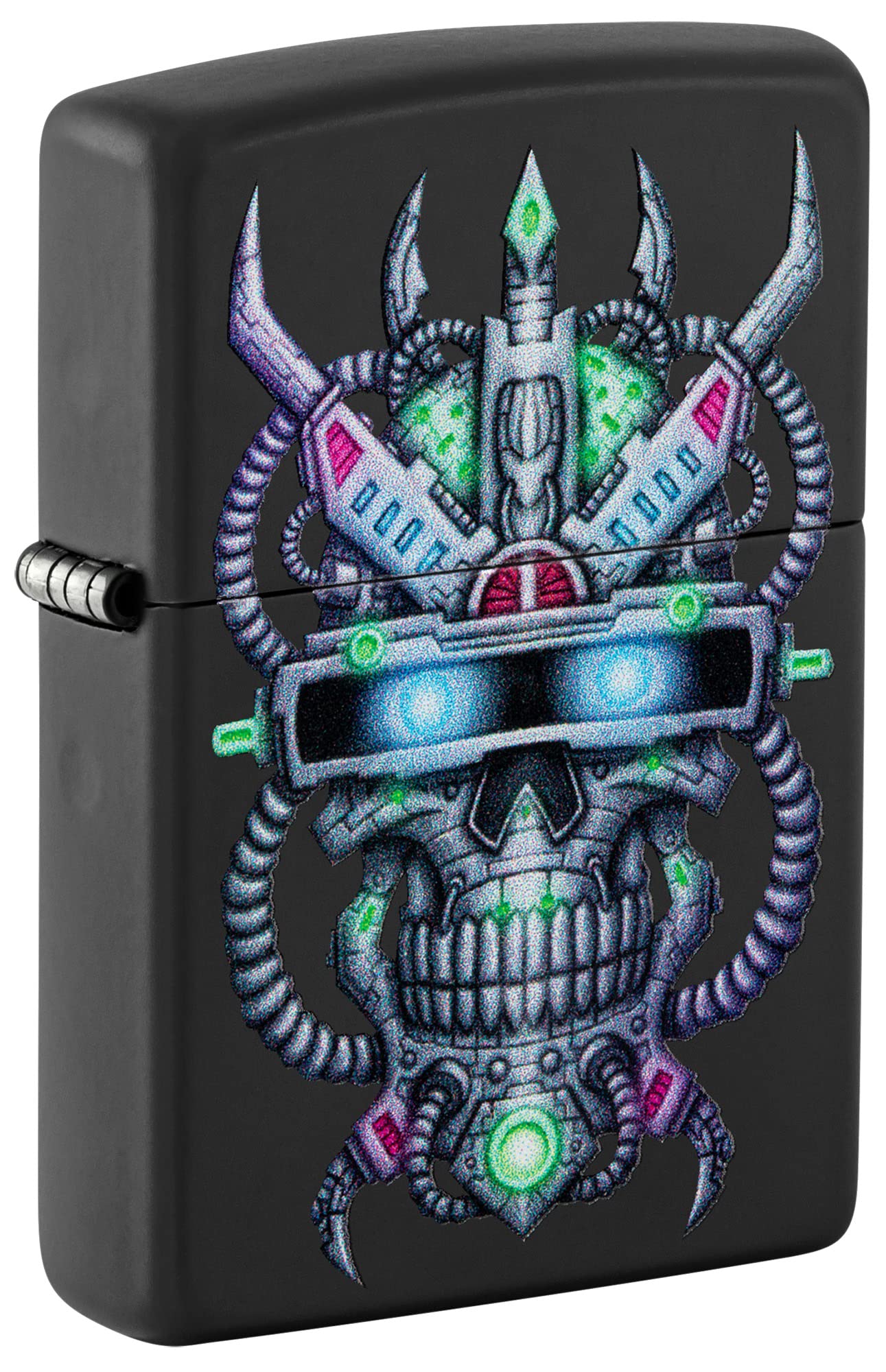 Zippo Cyber Skull Design Black Matte Pocket Lighter, Futuristic Cyber Skull Black Matte, standard size