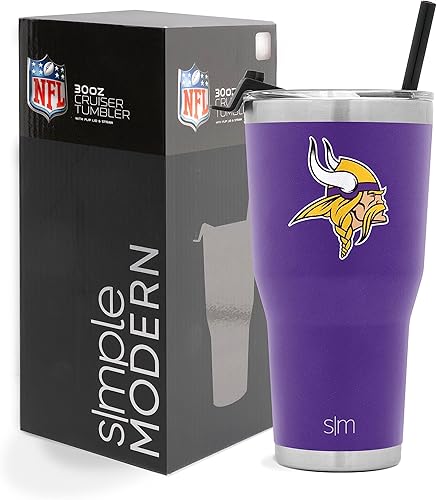 Simple Modern - Vaso con licencia oficial de la NFL con tapa abatible y pajilla, termo con aislamiento de acero inoxidable de 30 onzas, colección