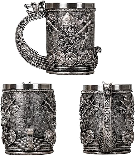 Miniatura 4 de Taza vikinga para cerveza, jarra de acero inoxidable, ideal para taza de café, estilo nórdico, regalos para hombres