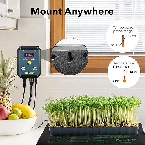 Miniatura 6 de BN-LINK Alfombrilla térmica duradera para plántulas de 48 x 20.75 pulgadas con controlador de termostato digital, impermeable, para inicio de