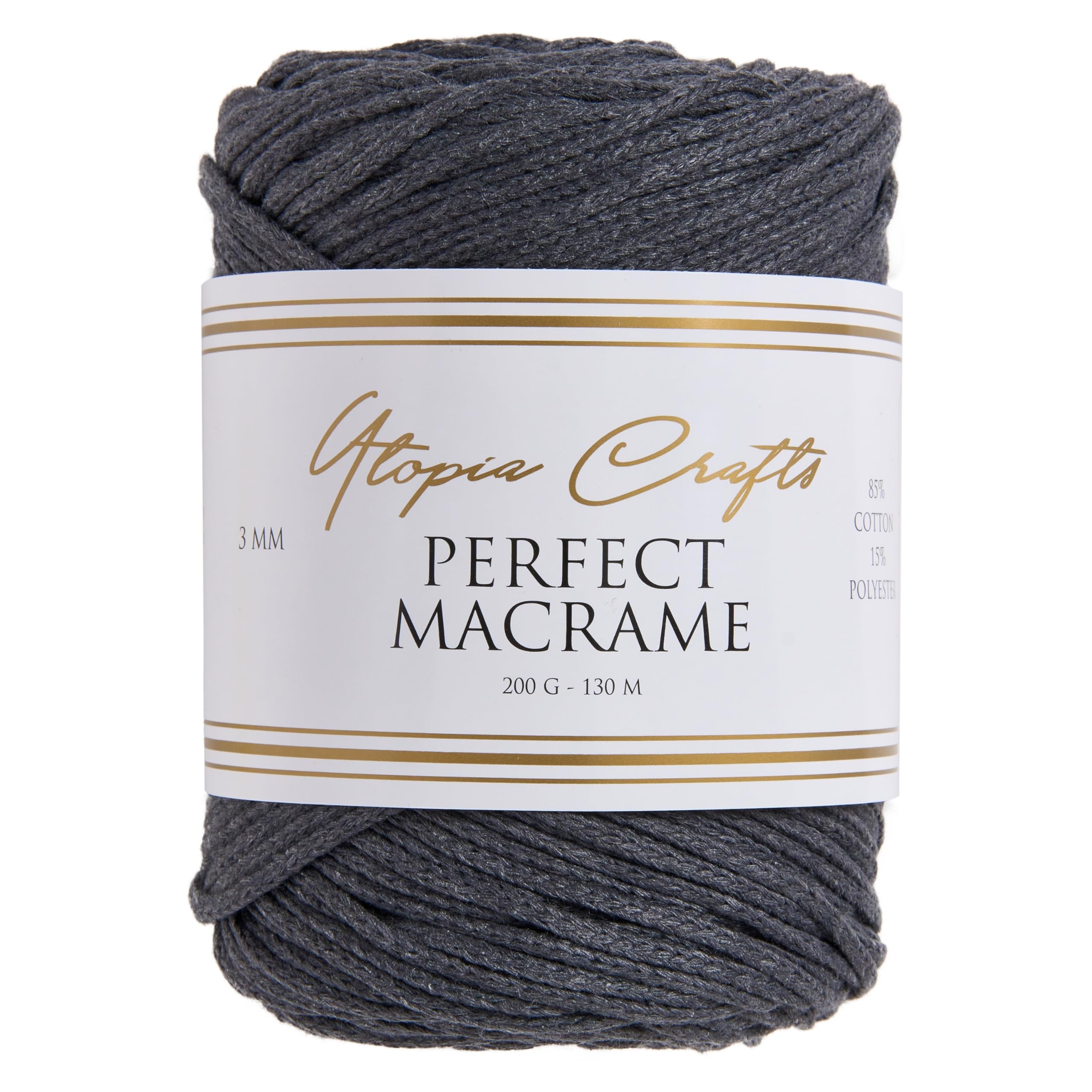 Utopia Crafts Perfect Macrame Cord 3mm - 200g (Charcoal Grey)