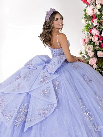 Glitter Tulle Quinceanera Dresses Lace Applique Ball Gown