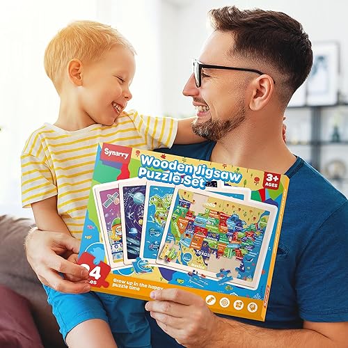 Miniatura 7 de SYNARRY Rompecabezas de madera grandes del sistema solar de la Tierra del mundo de los Estados Unidos para niños, caja de regalo (12.2 x 9.4