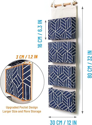 Miniatura 6 de CROWNED 2 bolsas de almacenamiento para colgar sobre la puerta, organizador de armario, 4 bolsillos grandes, tela de lino y algodón, multifuncional,