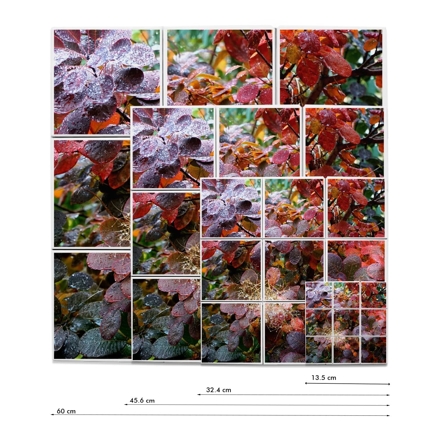 Fabulous Lot x9 Carreaux Céramique Décoratif 15,2 x 15,2 cm - Feuilles d'arbres aux Couleurs d'Automne sous la Rosée Nature (Taille totale 45,6 x 45,6cm)