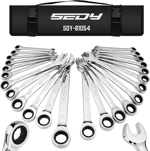 Premium 24-Piece Ratcheting Wrench Set, SAE & Metric Combination Wrenches,
