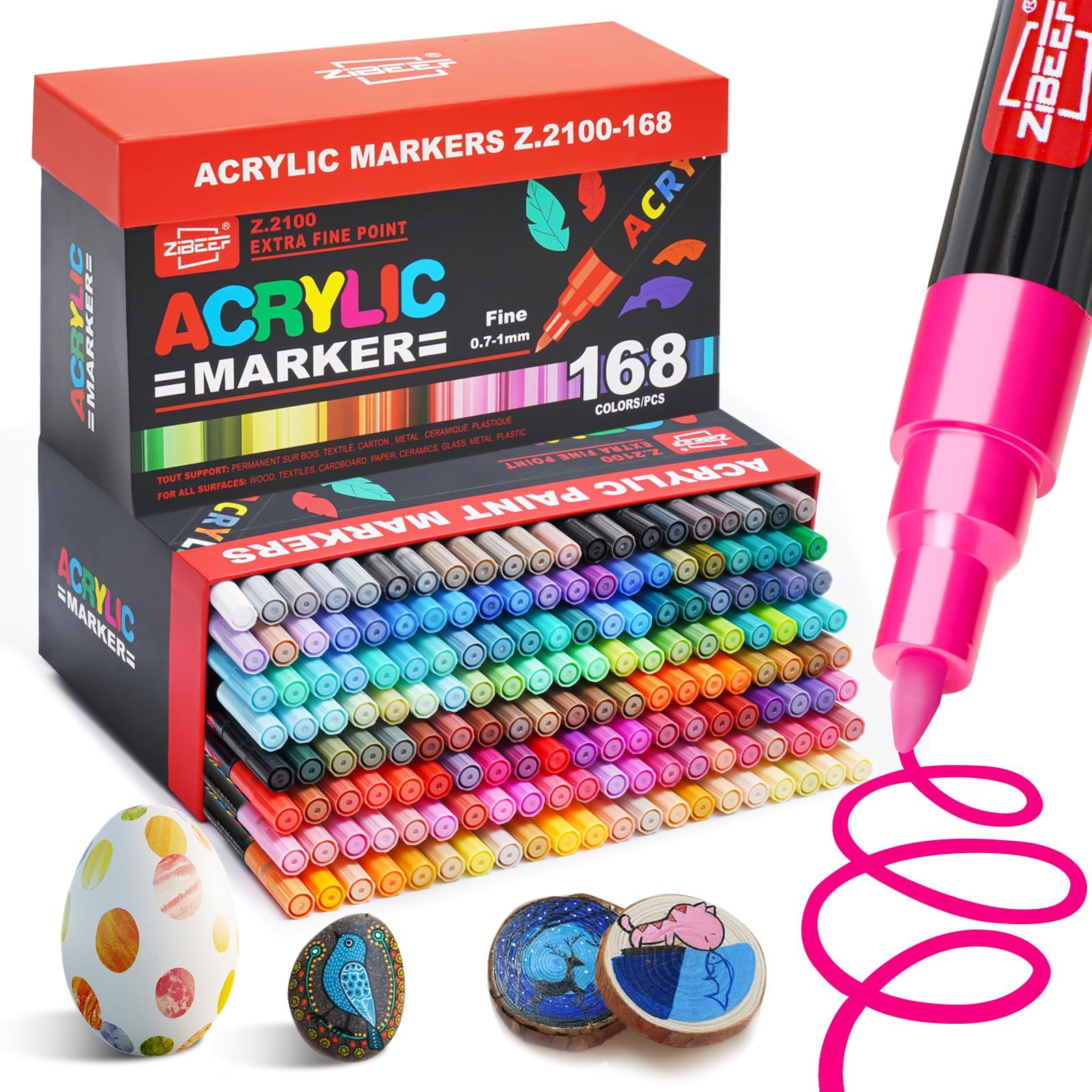 Guangna 168 Colors Acrylic Paint Markers, Fine Tip Acrylic Paint Pen, Waterproof & High Saturation Ideal for Wood, Metal, Plastic, Canvas, Fabric, Glass, Ceramic, Rock Painting DIY Art Supplies