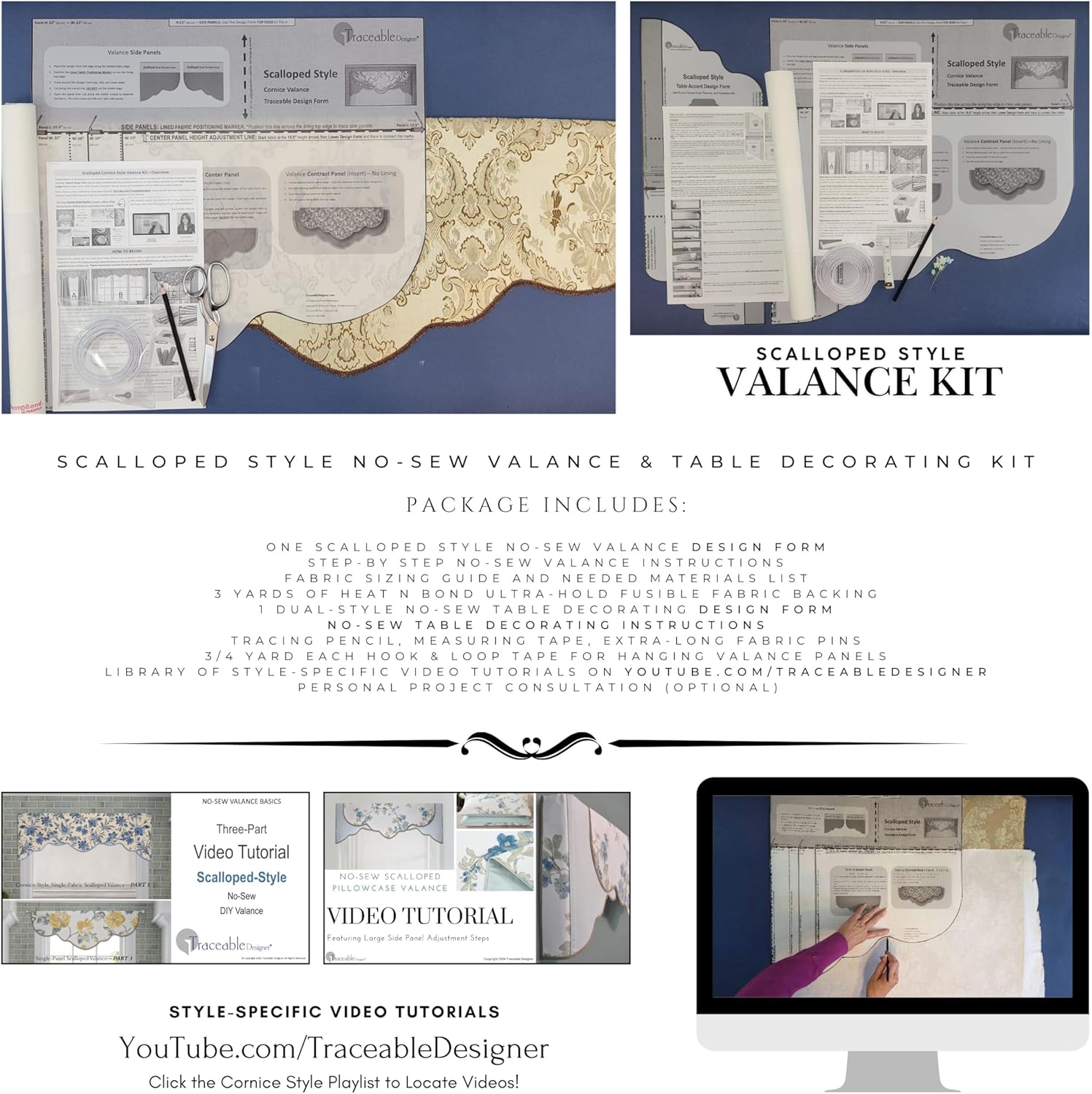 No-Sew Valance Kit | DIY Window Treatment | Scalloped Cornice Re-Imagined - Create Elegant Custom Valances in One Afternoon, No Sewing Needed | Fits Standard Curtain Rods