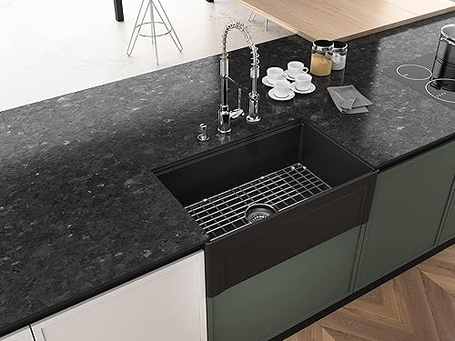 Empire - Fregadero de cocina de campo de arcilla de 30 pulgadas color negro