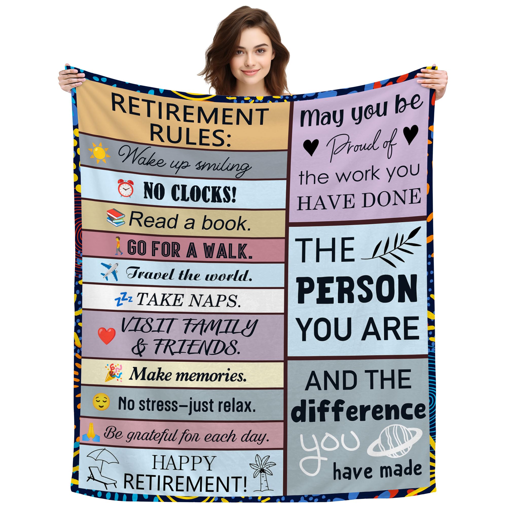 ACAROMAY Retirement Gift for Women Men Funny Retirement Rules Throw Blanket Farewell Gift for Boss Lady Teacher Coworker Retired Presents Ideas Retirement Party Decor 150 x 130 cm (Retirement rules)