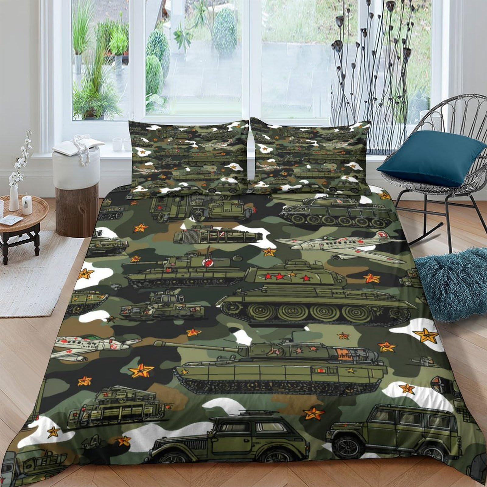Ctjqhvkz Style-9 3D Printed Camouflage Tank Fitted Sheet Microfiber Soft Anti-Slip Military Vehicle Bed Cover For Bedroom Dorm Decor Single（135X200cm）
