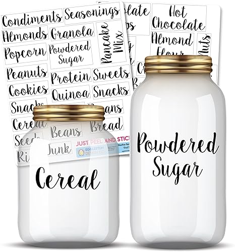 Etiquetas adhesivas de organización de despensa de cocina para frascos, recipientes y botes de harina, café, azúcar, té, paquete de 40 unidades