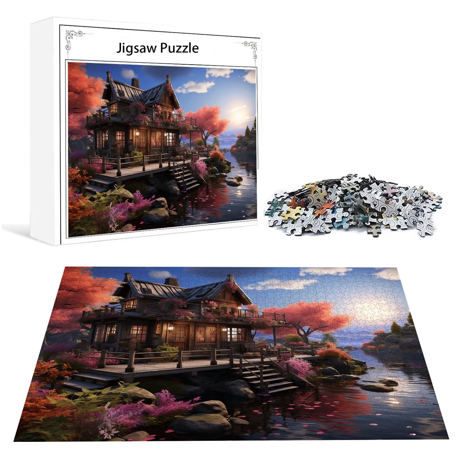 Krajobraz Puzzle 5000 sztuk Dorośli Domek z bali Klasyczne puzzle Panorama Trudno Niemożliwe Ogromna układanka Gra edukacyjna Wyzwanie Zabawka dla dzieci od 14 lat Prezent Mężczyzna Kobieta P-342