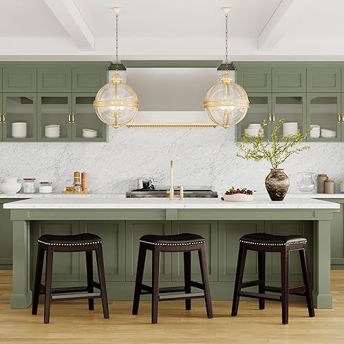 Miniatura 2 de DTY Indoor Living Durango Taburete de cuero regenerado, taburete de mostrador de 24 pulgadas, acabado blanco, asiento de cuero gris