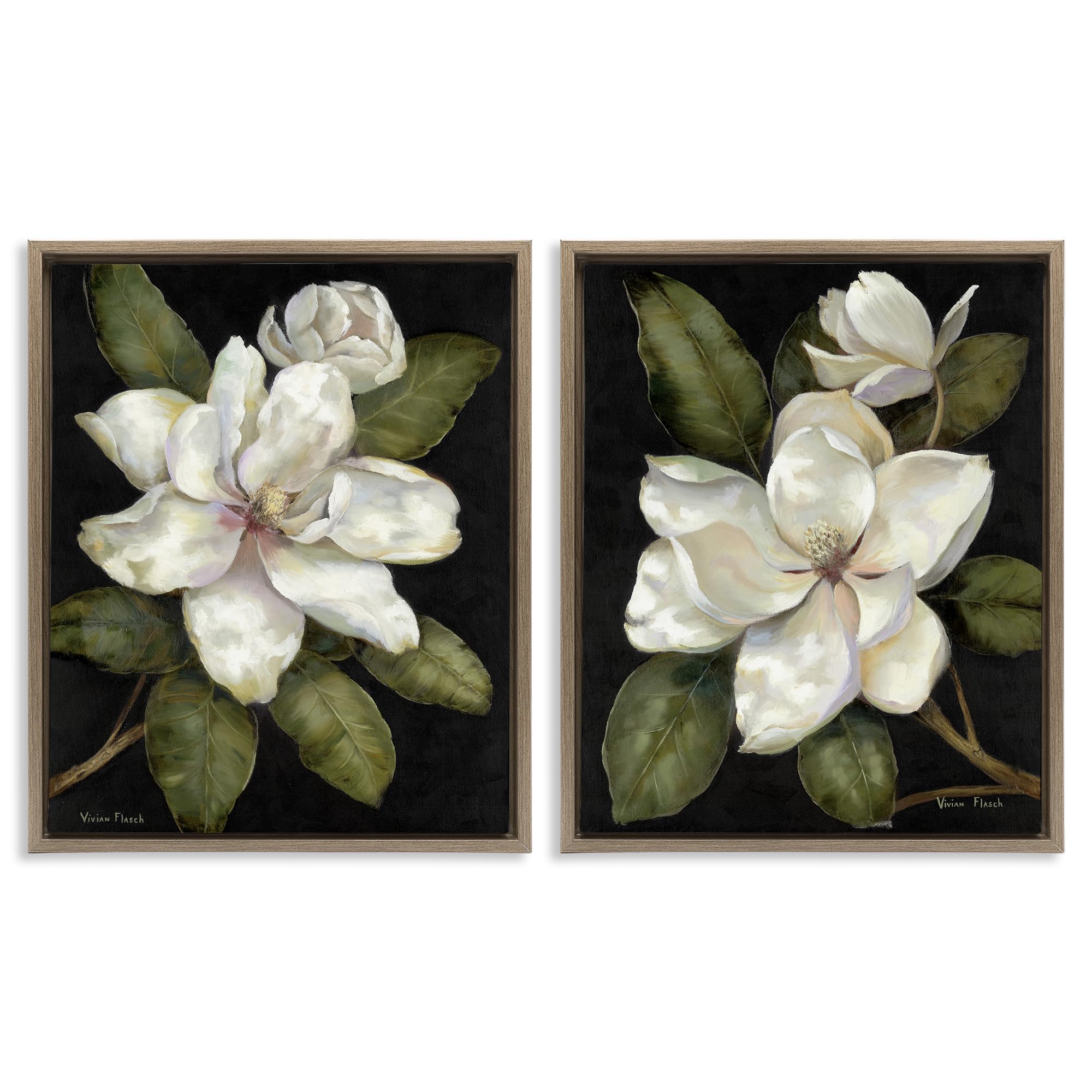Stupell Industries Vintage Magnolia Blossom Study 'Magnolia Buds & Blooms'| 2Pc Floating Frame Art Set 2