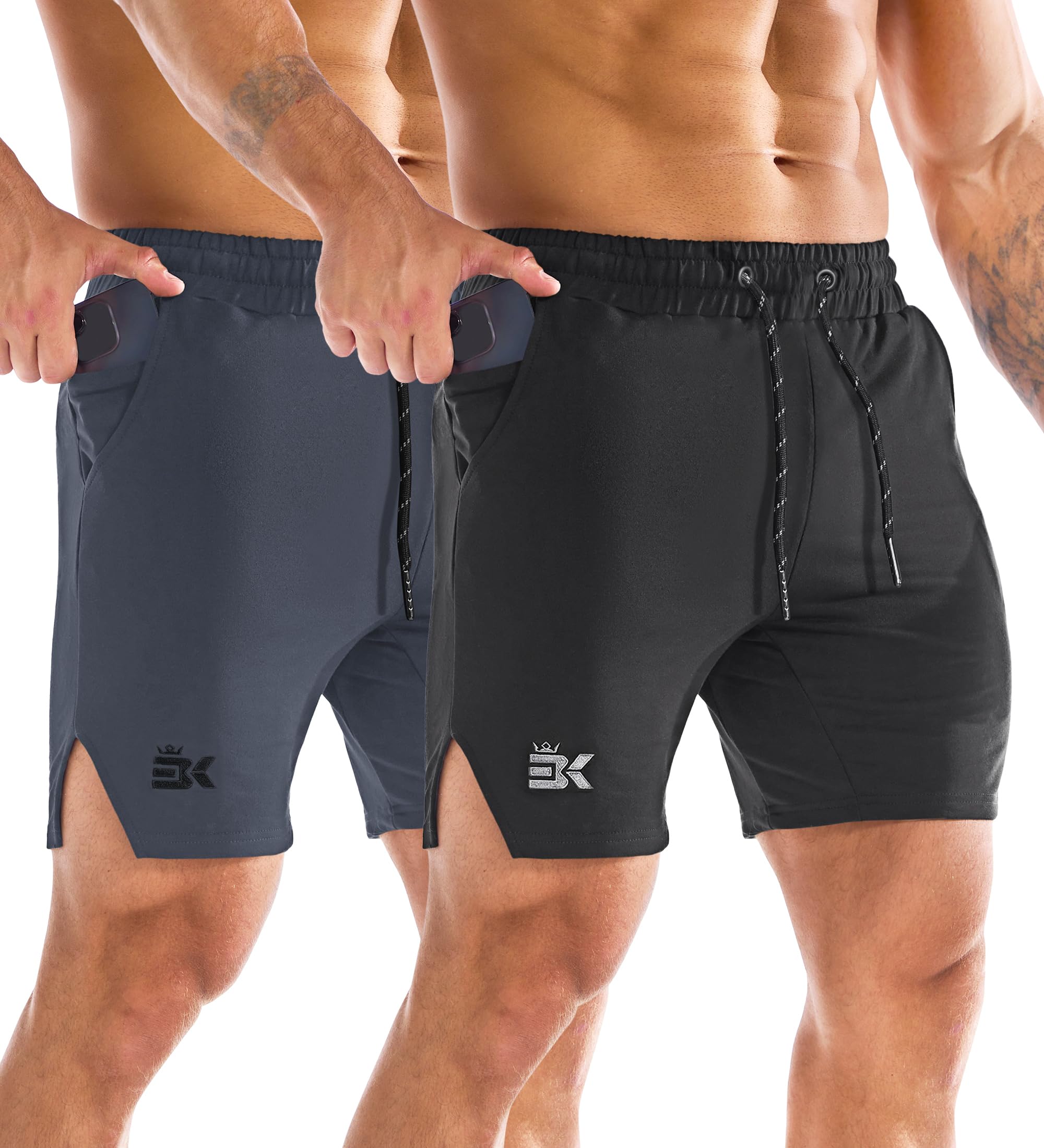BROKIG Confezione da 2 Pantaloncini da Corsa Uomo,Pantaloncini Sportivi Uomo Corti Palestra Fitness Allenamento Shorts