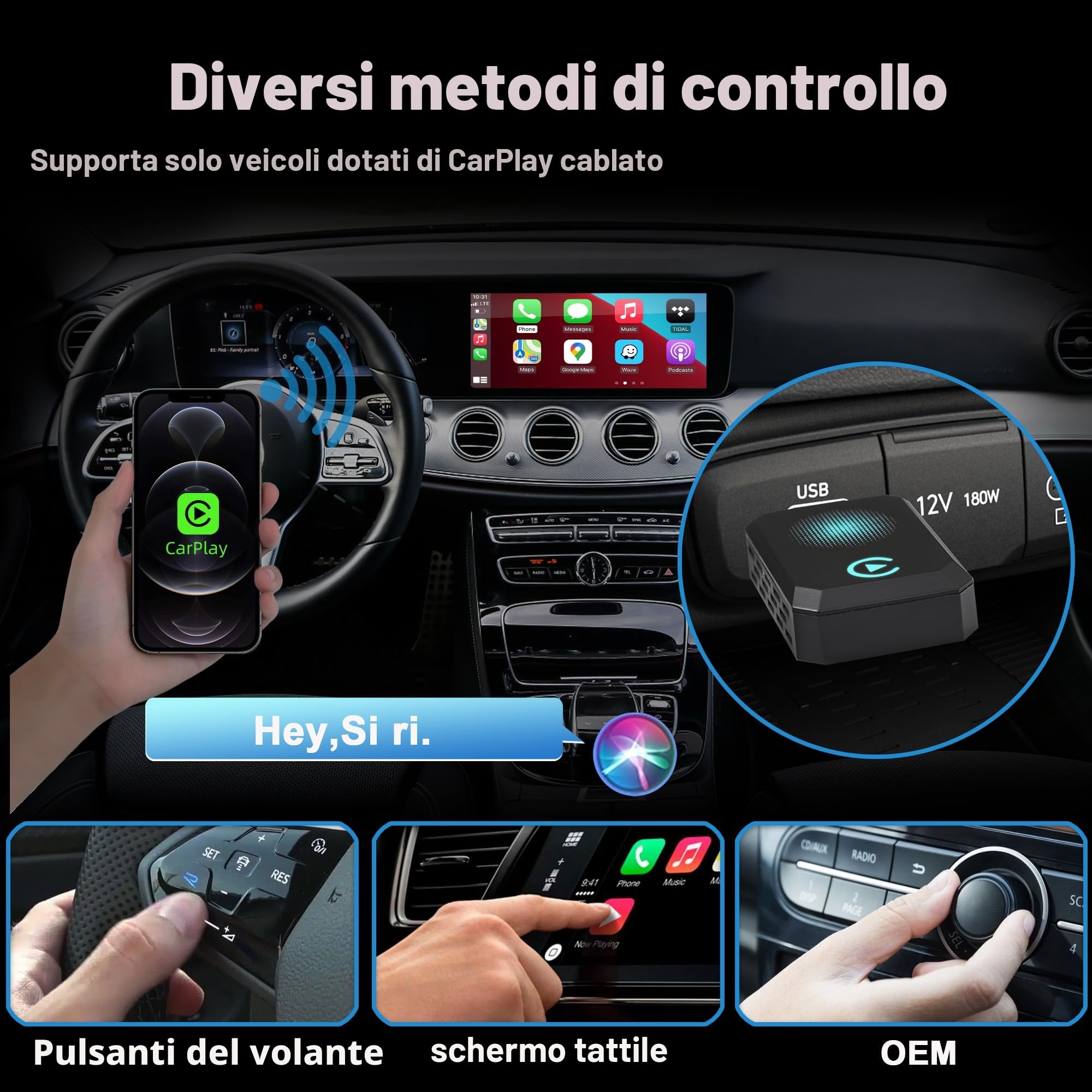 Adattatore CarPlay Wireless, Compatibile con A-pple CarPlay, Plug and Play, Type-C/USB, Adatto A Oltre 800 Veicoli (blu)