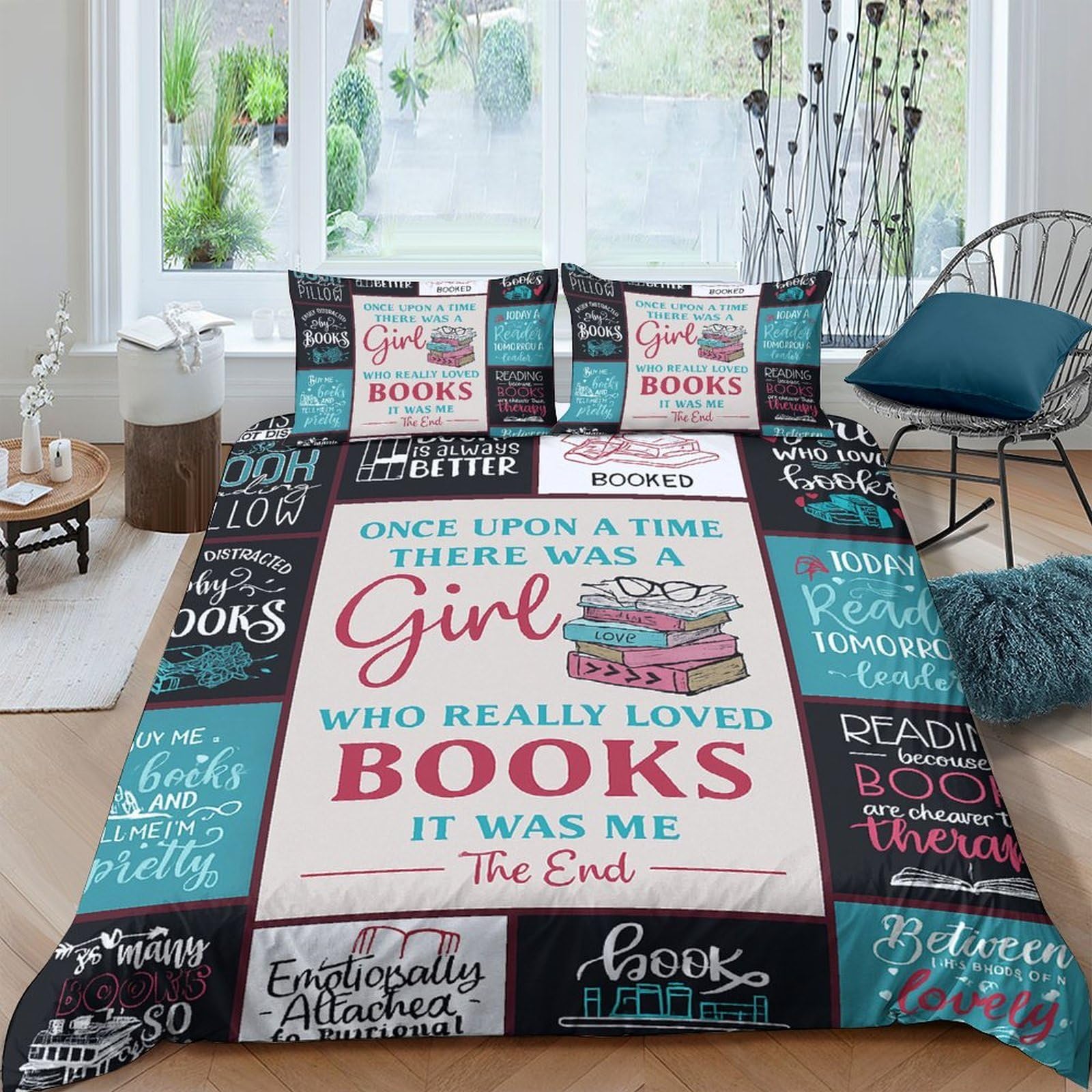Ctjqhvkz Style-2 3D Printed Book Lover Fitted Sheet Microfiber Soft Colourful Quotes Bed Cover For Bedroom Dorm Easy Care Single（135X200cm）