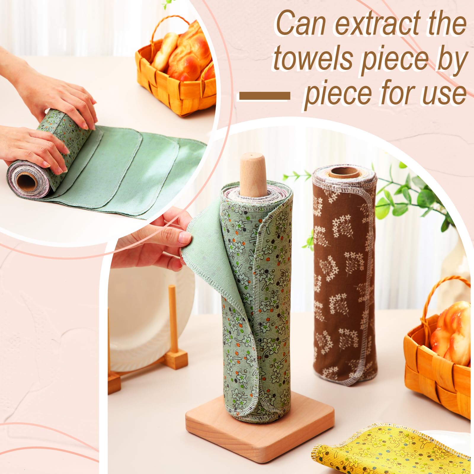 Redbaker 50 toallas de papel reutilizables sin papel, paños de algodón reutilizables, absorbentes, lavables, toallas de papel con rollo de paño de cocina para cocina sin papel (Okra)