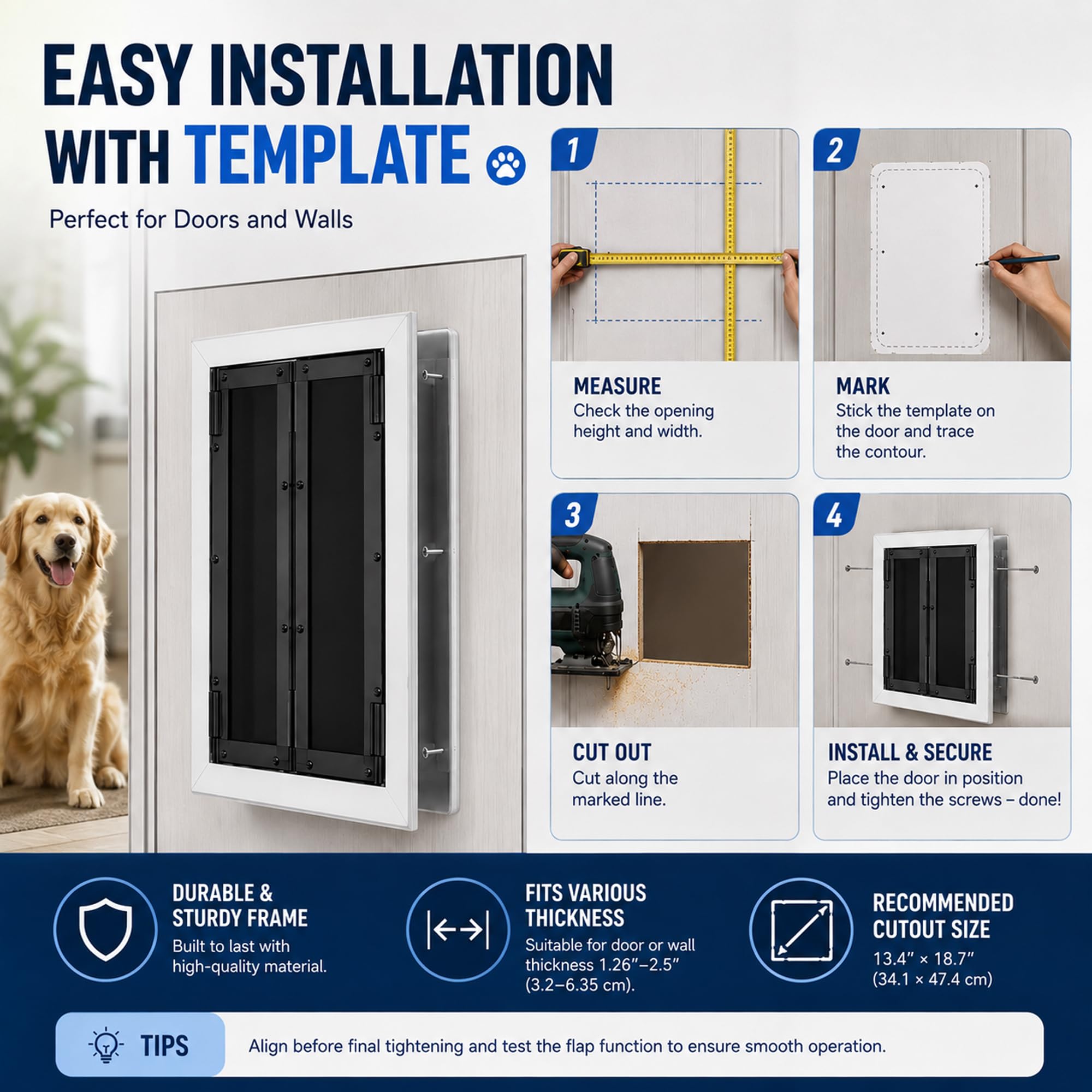 Aluminium hundeklappe, Double Volet Magnétique hundeklappe für große Hunde