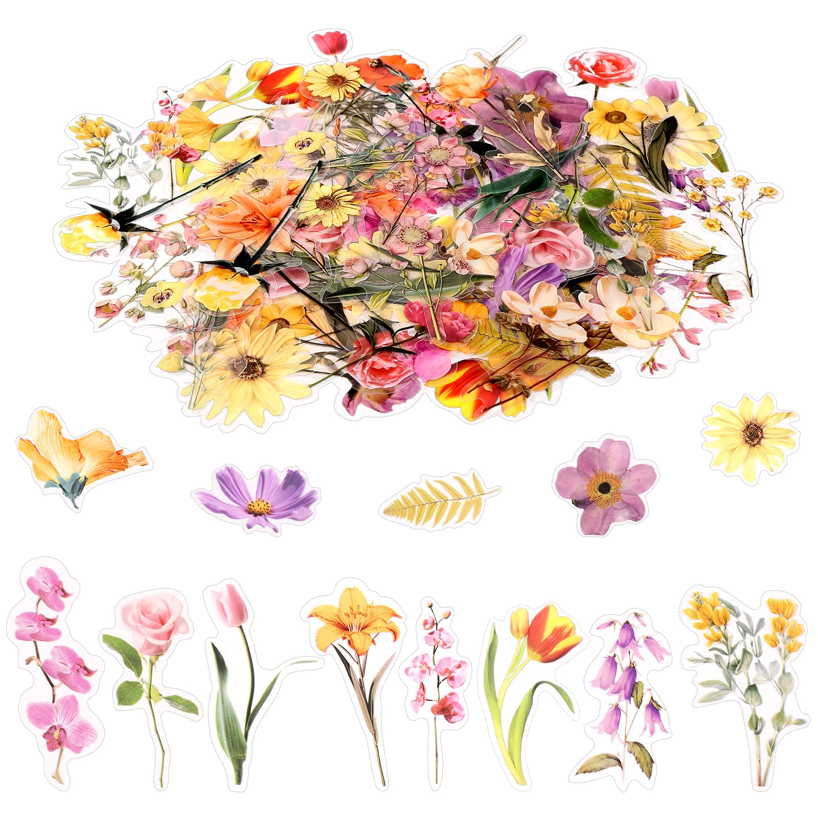 80-Piece Floral Scrapbooking Stickers, Self-Adhesive for Journals