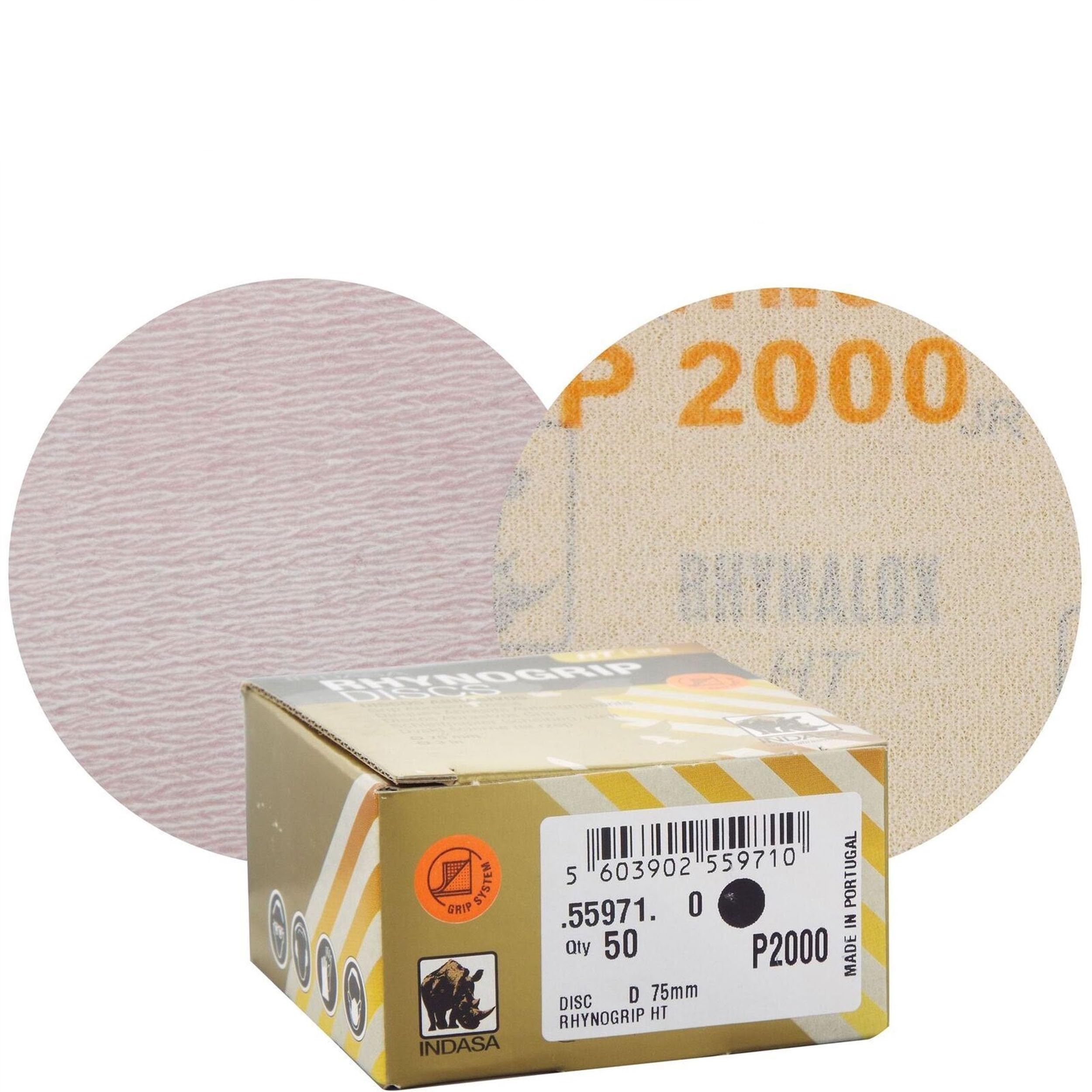 Indasa Rhynogrip HT Line 75mm 3" Sanding Discs P2000 Box of 50 Grip System - Heavy Duty Sanding/Sanding/Preparation/Fine Sanding/Sanding for Blending/Micro-Finishing/Rectifying