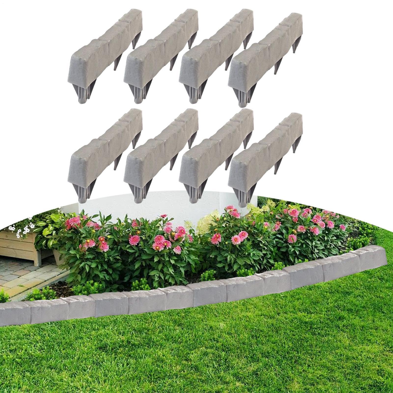 Bordo in finta pietra 8 pezzi in finta pietra senza scavo | Bordure per giardino Decorativo fai da te per prato, aiuola, , patio, recinzione, esterno, marciapiede, giardino