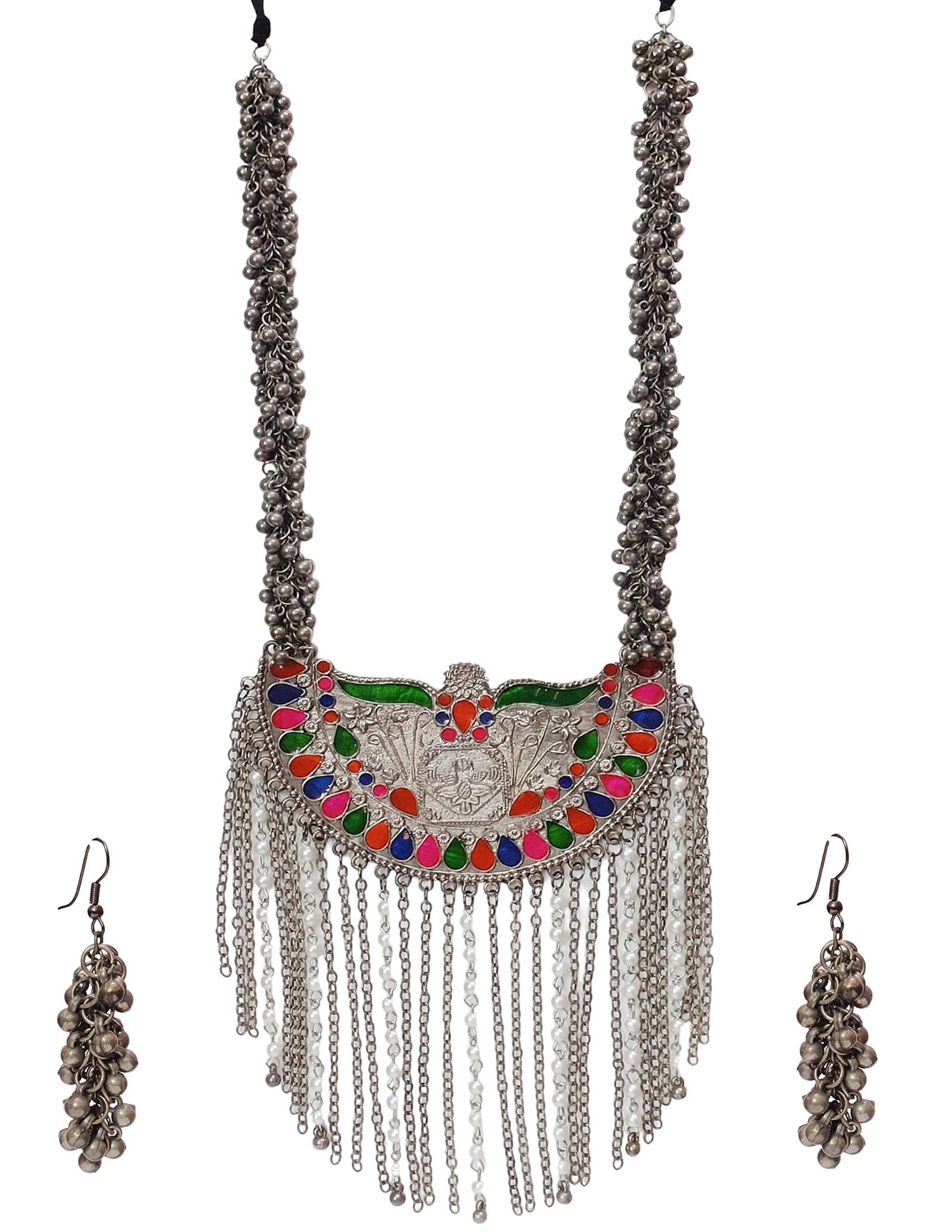 Total Fashion Latest Boho Trible Oxidised Long Chain Pendant Necklace Jewellery Set Women for Girls (B0BXL67Y9N) Amazon Price History, Amazon Price Tracker
