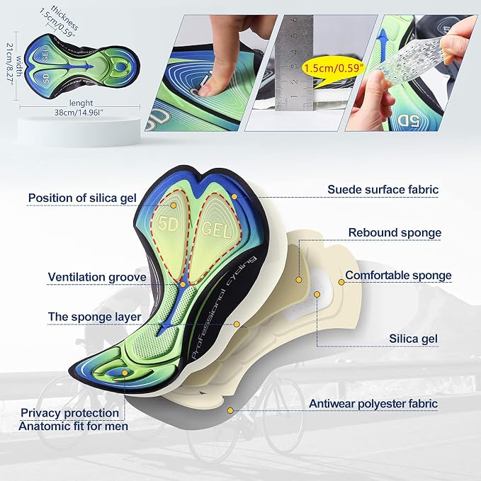Calzas ciclismo hombre acolchadas con gel azules miniatura 5